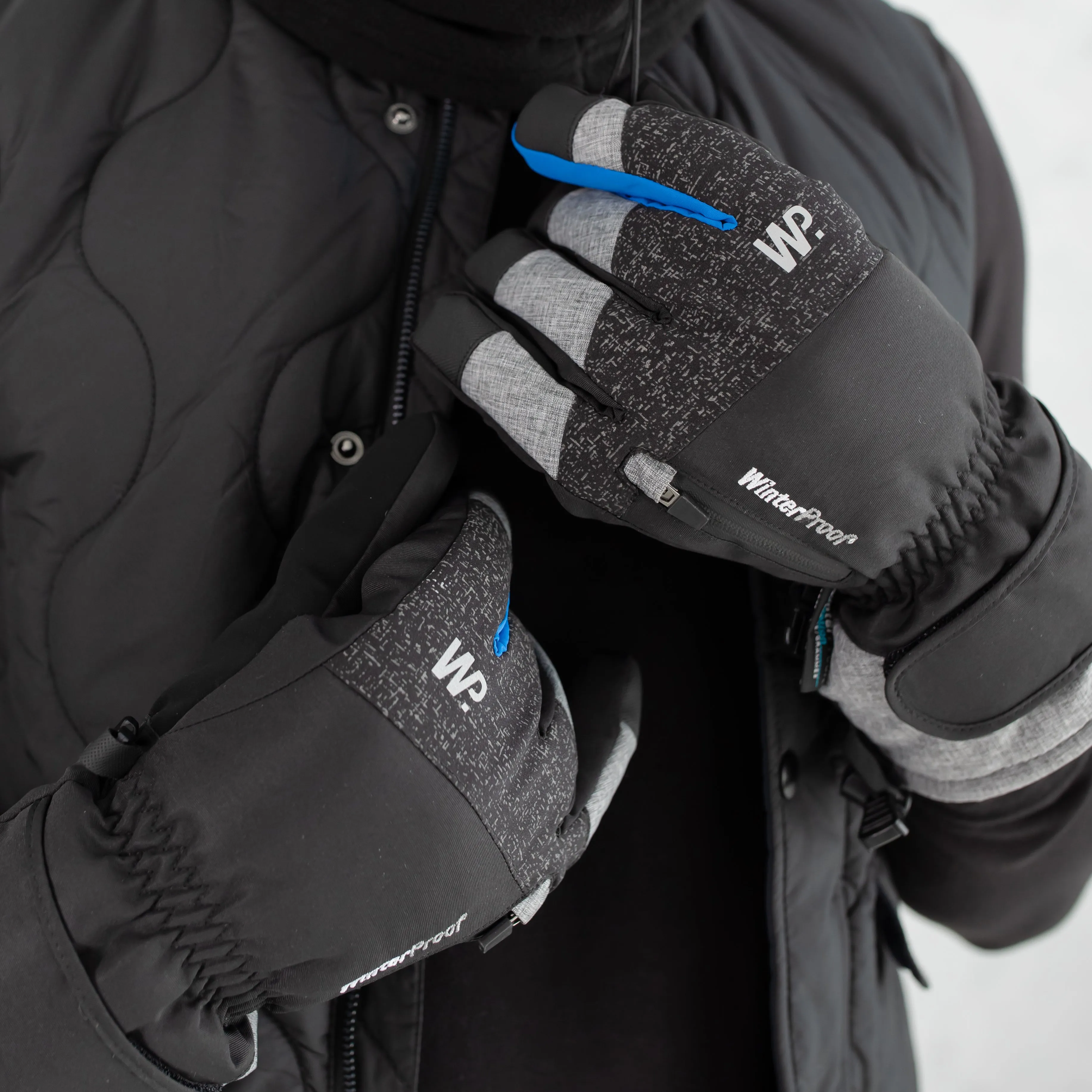 Men's Black Grey Blue Snow Shovel Reflective Gloves