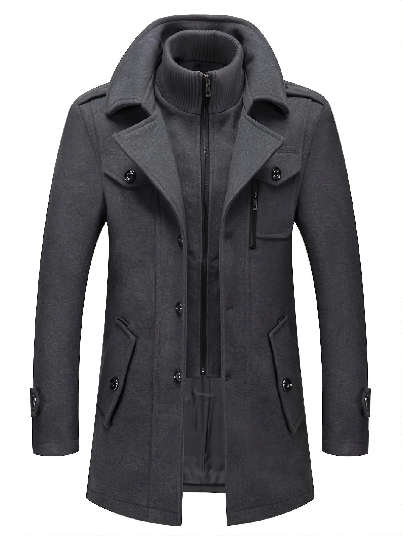 Men's Business Woolen Coat Fashion Double Collar Mid-length Woolen Jacket For Autumn/Winter