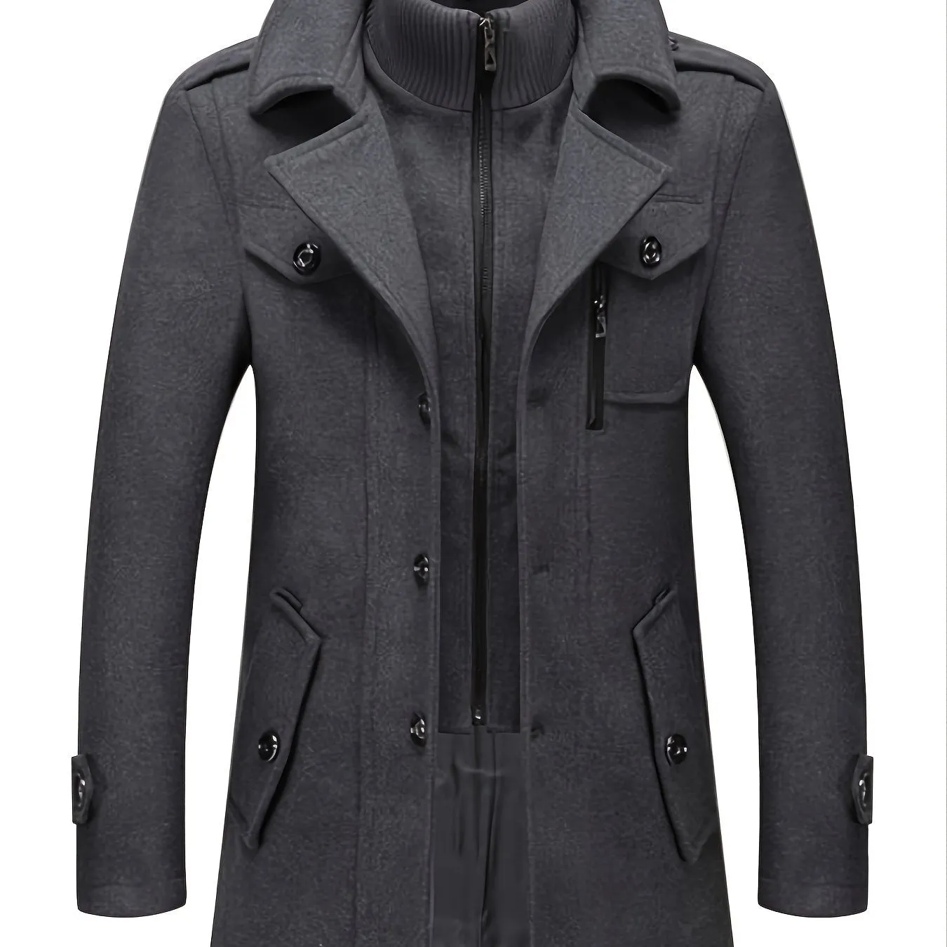 Men's Business Woolen Coat Fashion Double Collar Mid-length Woolen Jacket For Autumn/Winter