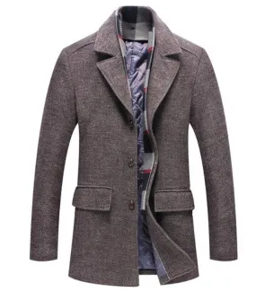 Mens Classic Button Front Layered Look Military Coat