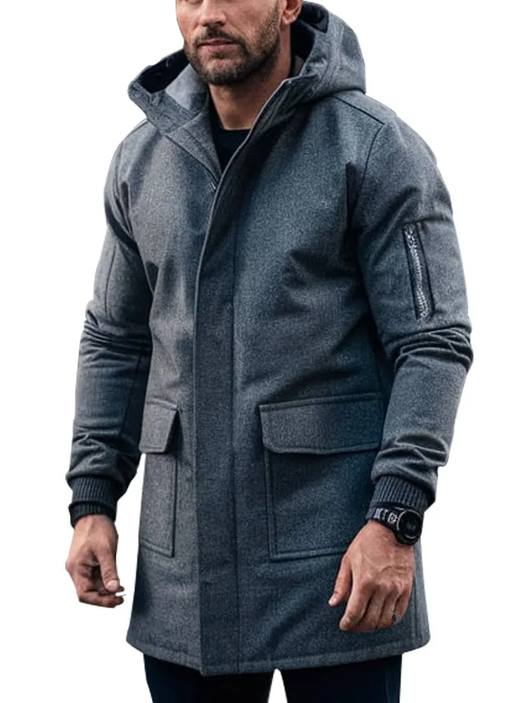 Men's Gray Hooded Wool Blend Coat