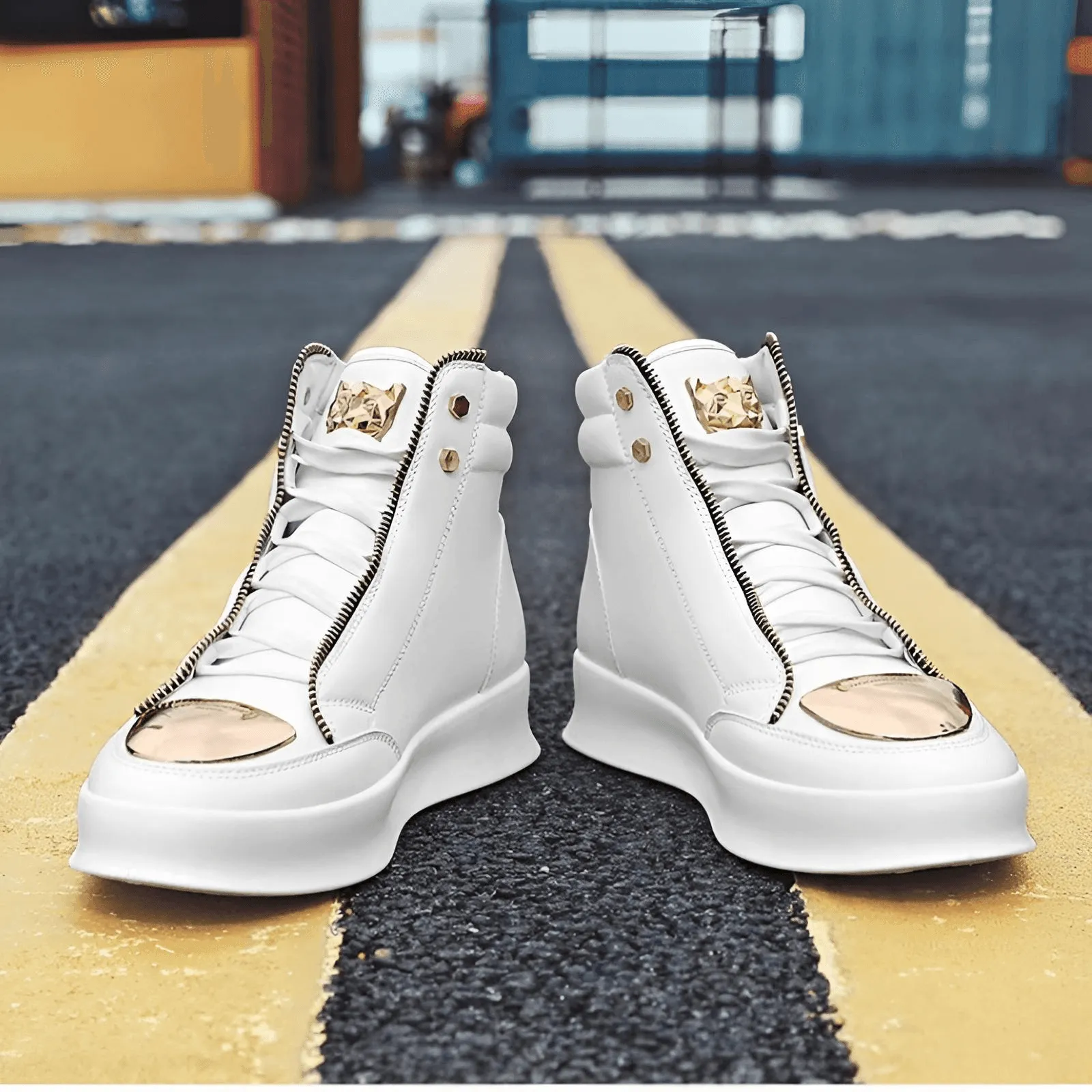 Men's High Top Sneakers Trendy Gold Accents