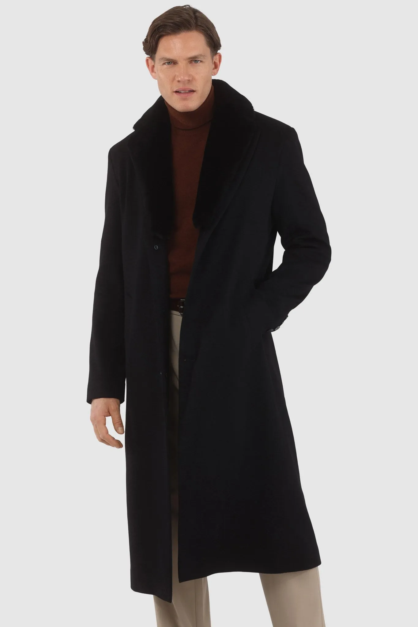 Men's Loro Piana Cashmere Coat with Detachable Select Shearling Lamb Collar