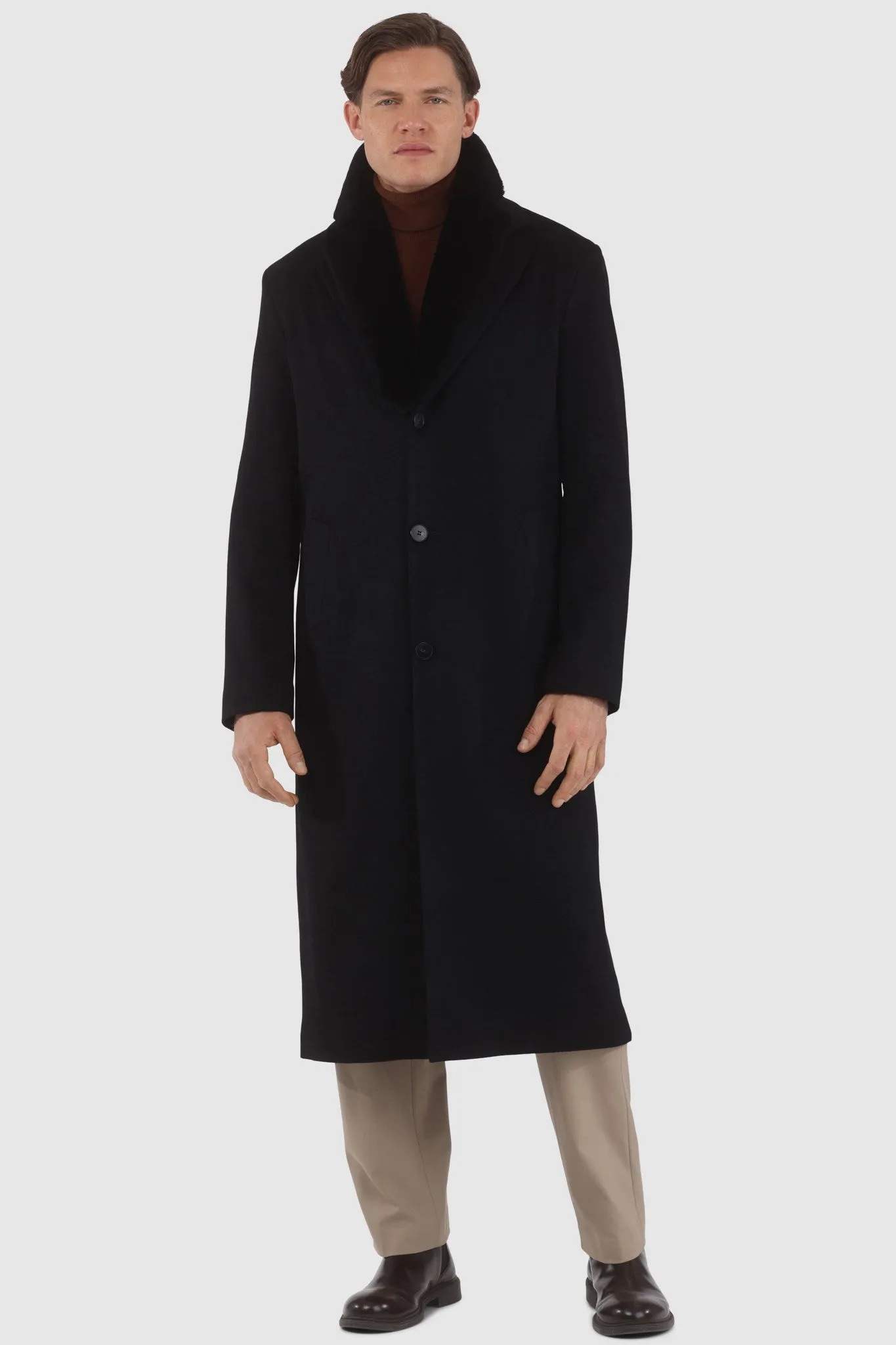 Men's Loro Piana Cashmere Coat with Detachable Select Shearling Lamb Collar