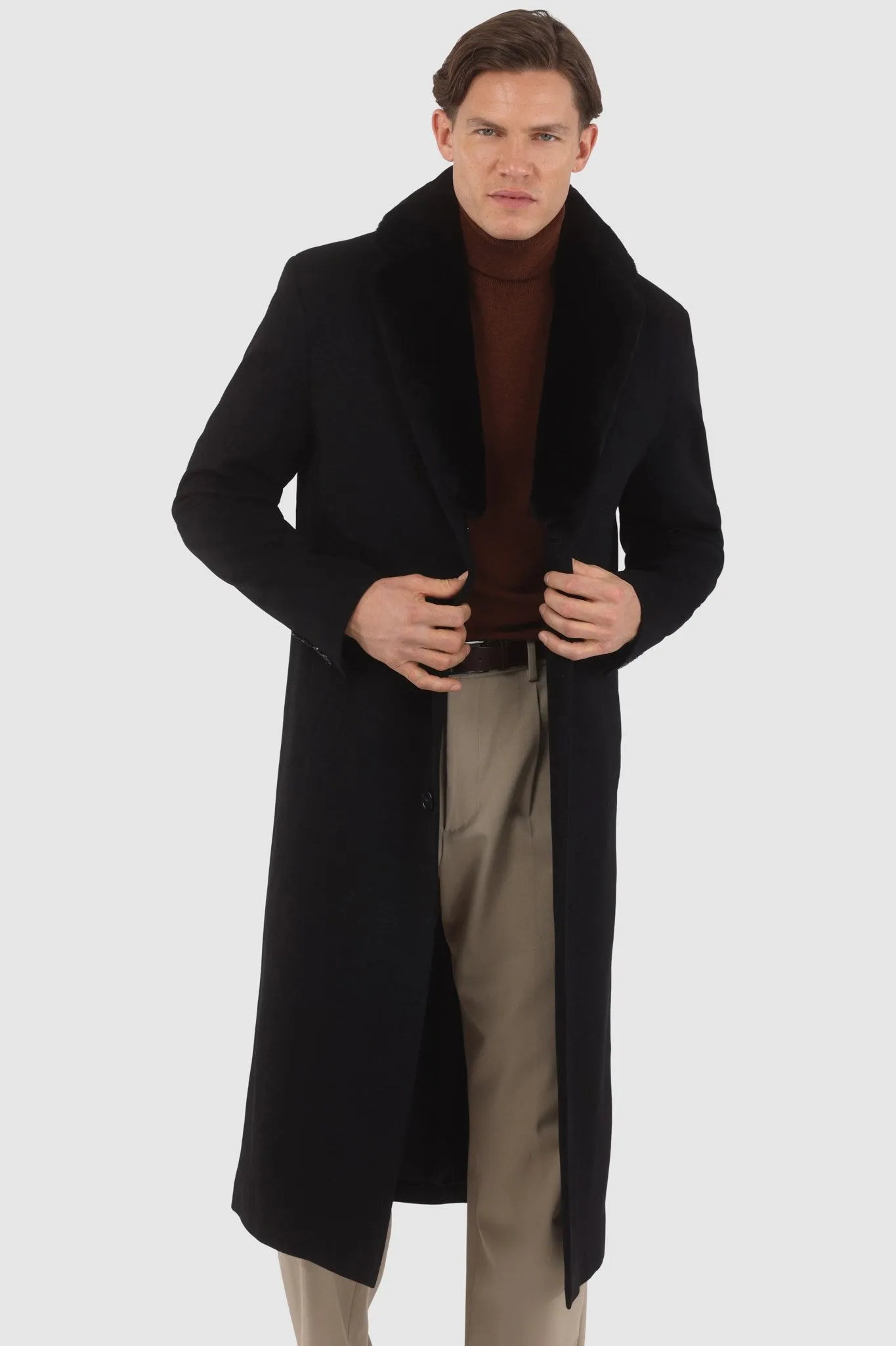 Men's Loro Piana Cashmere Coat with Detachable Select Shearling Lamb Collar