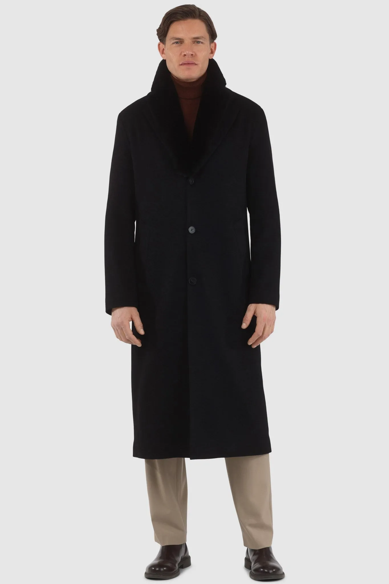 Men's Loro Piana Cashmere Coat with Detachable Select Shearling Lamb Collar