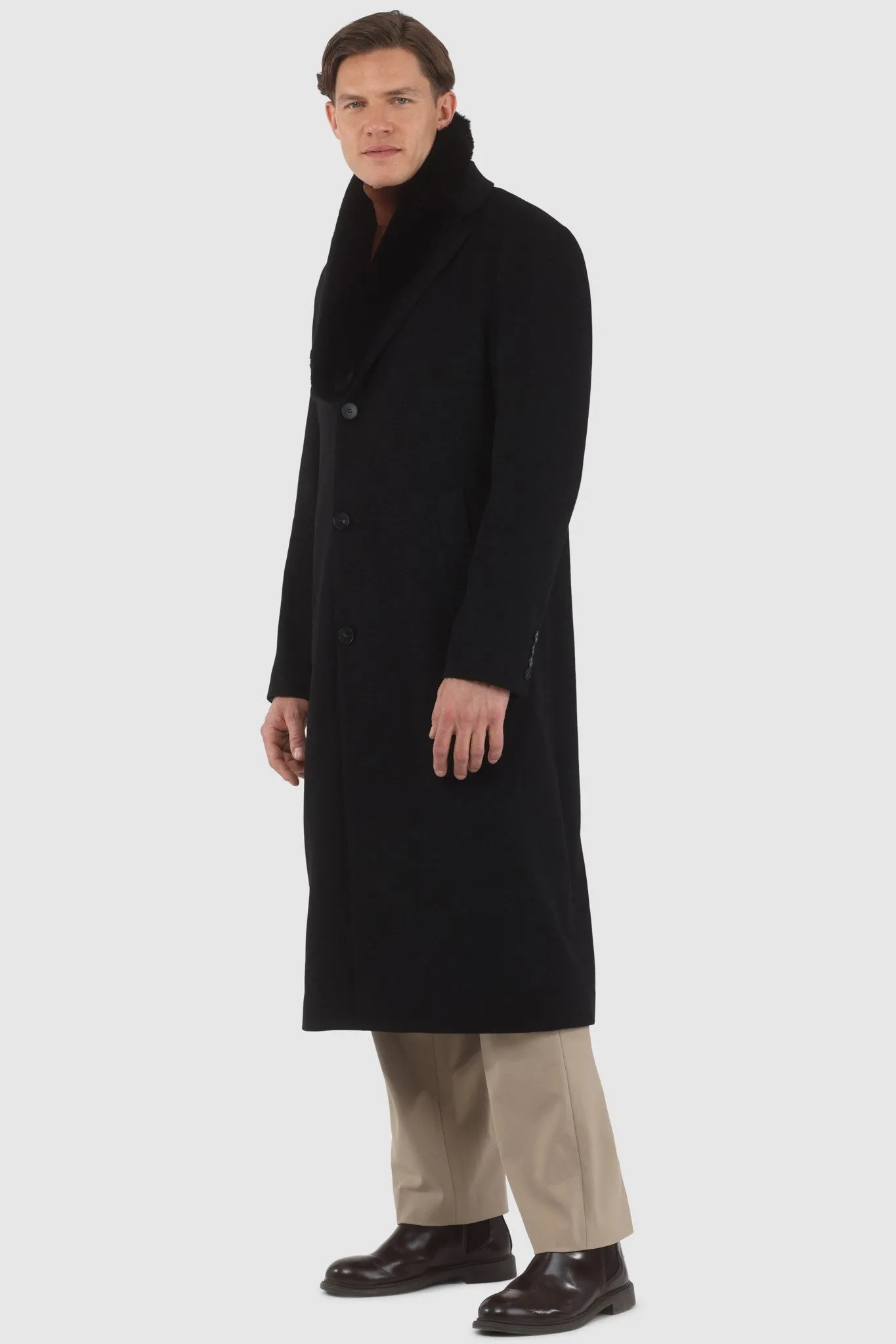 Men's Loro Piana Cashmere Coat with Detachable Select Shearling Lamb Collar