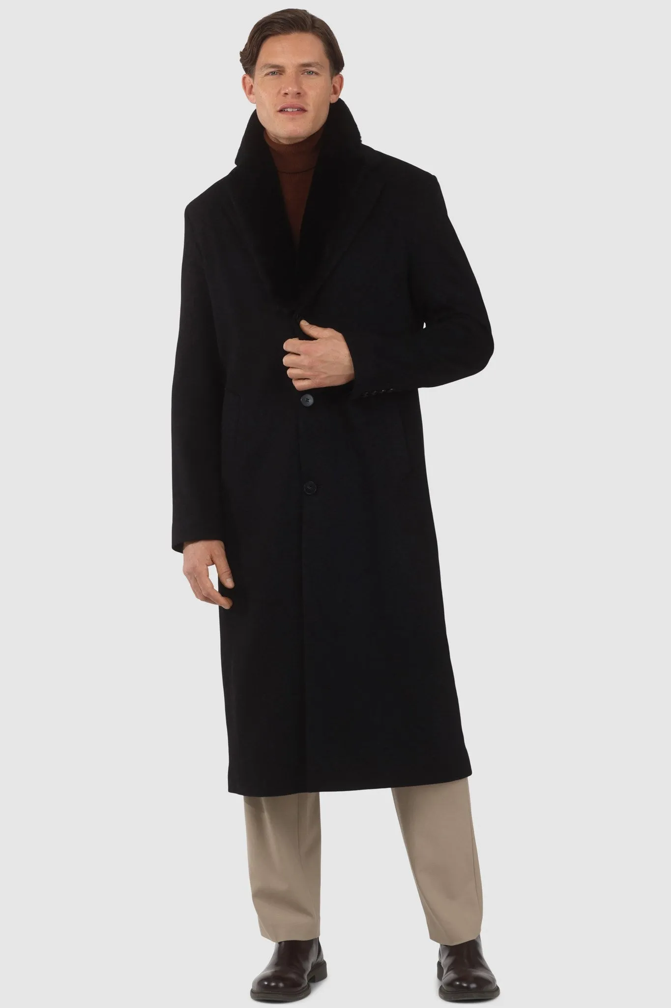 Men's Loro Piana Cashmere Coat with Detachable Select Shearling Lamb Collar