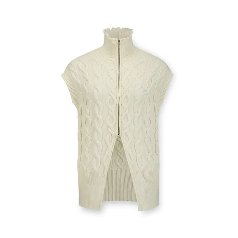 Metropolis Cable Knit Sweater Wool Knit Vest Coat