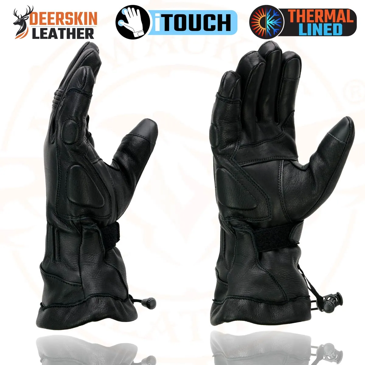 Milwaukee Leather MG7518 Men's Black Deerskin Gauntlet Motorcycle Hand Gloves w/ i-Touch Screen Compatibility