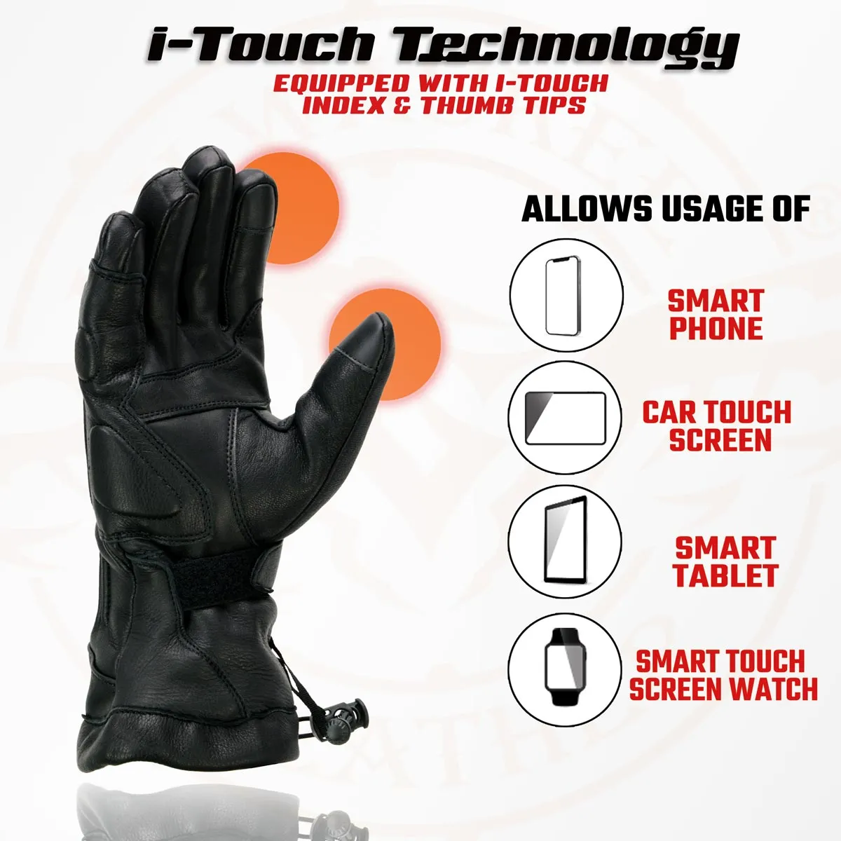 Milwaukee Leather MG7518 Men's Black Deerskin Gauntlet Motorcycle Hand Gloves w/ i-Touch Screen Compatibility