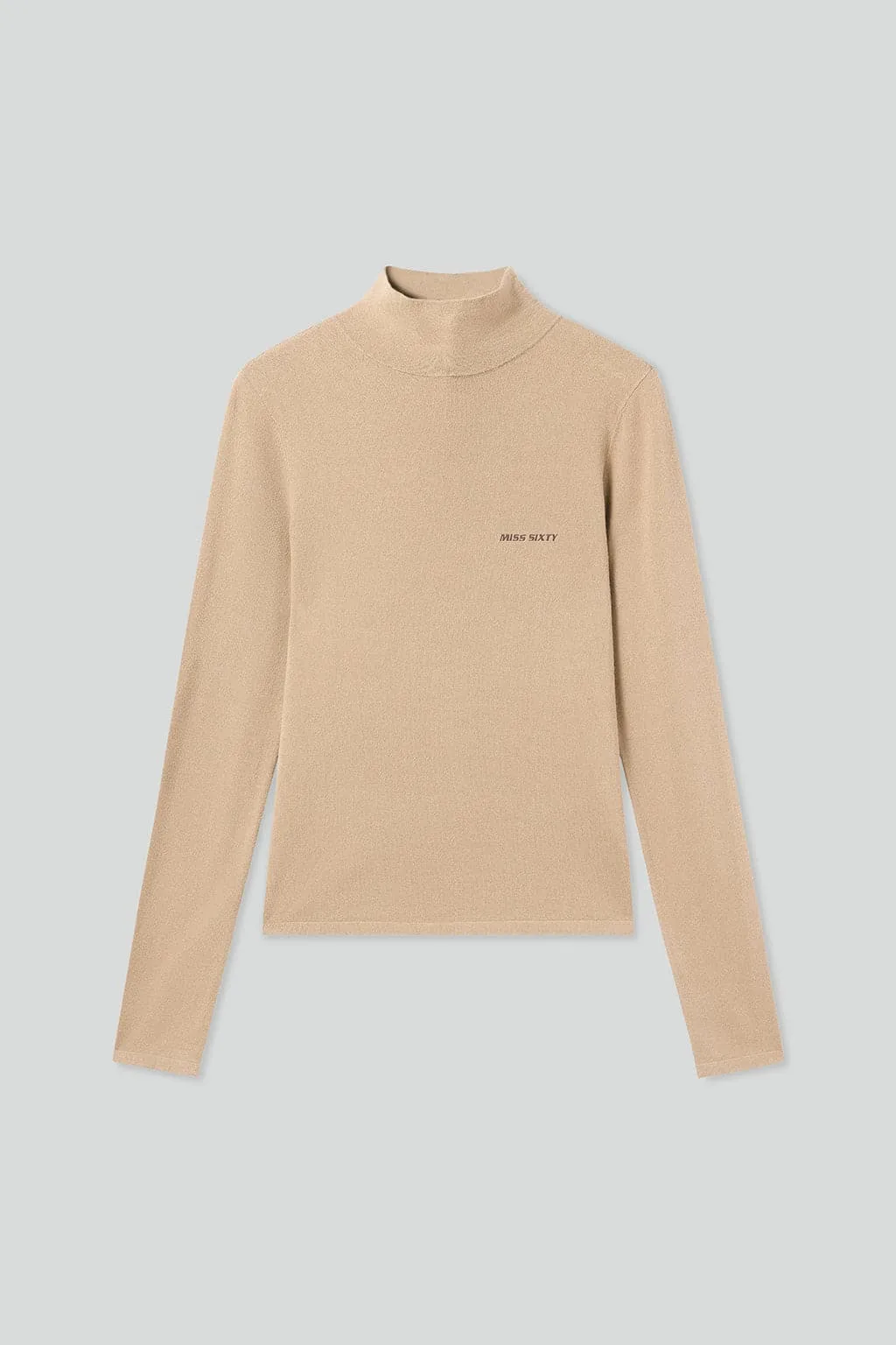 Mock Turtleneck Embroidered Knit Top