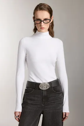 Mock Turtleneck Embroidered Knit Top