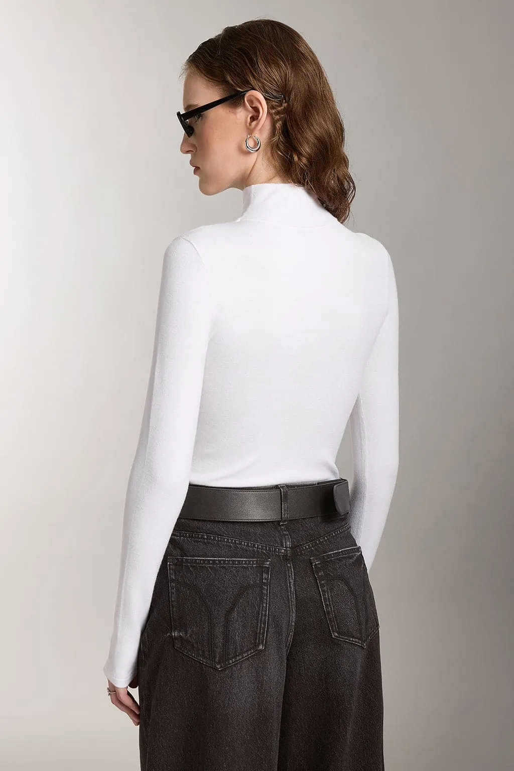 Mock Turtleneck Embroidered Knit Top