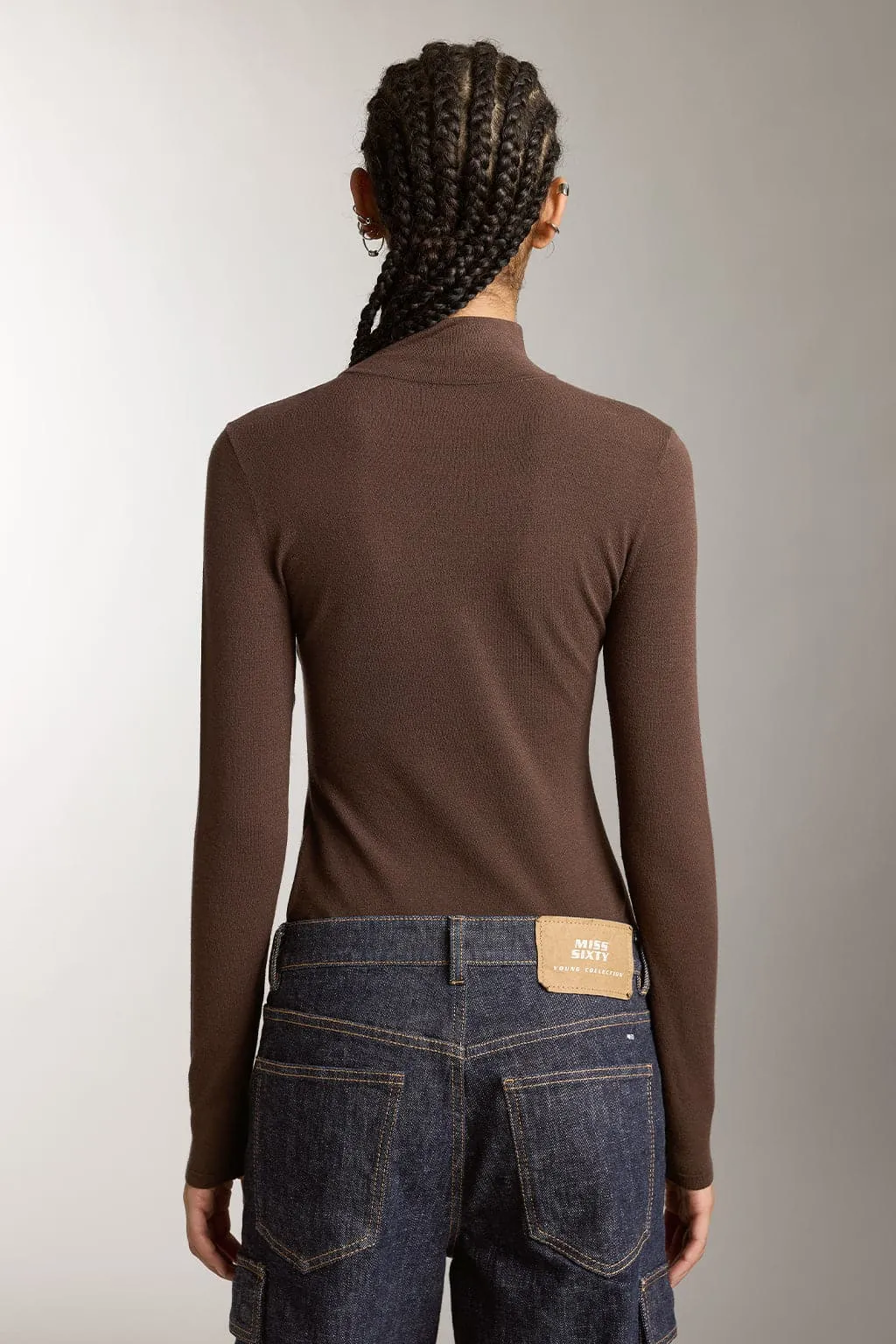 Mock Turtleneck Embroidered Knit Top