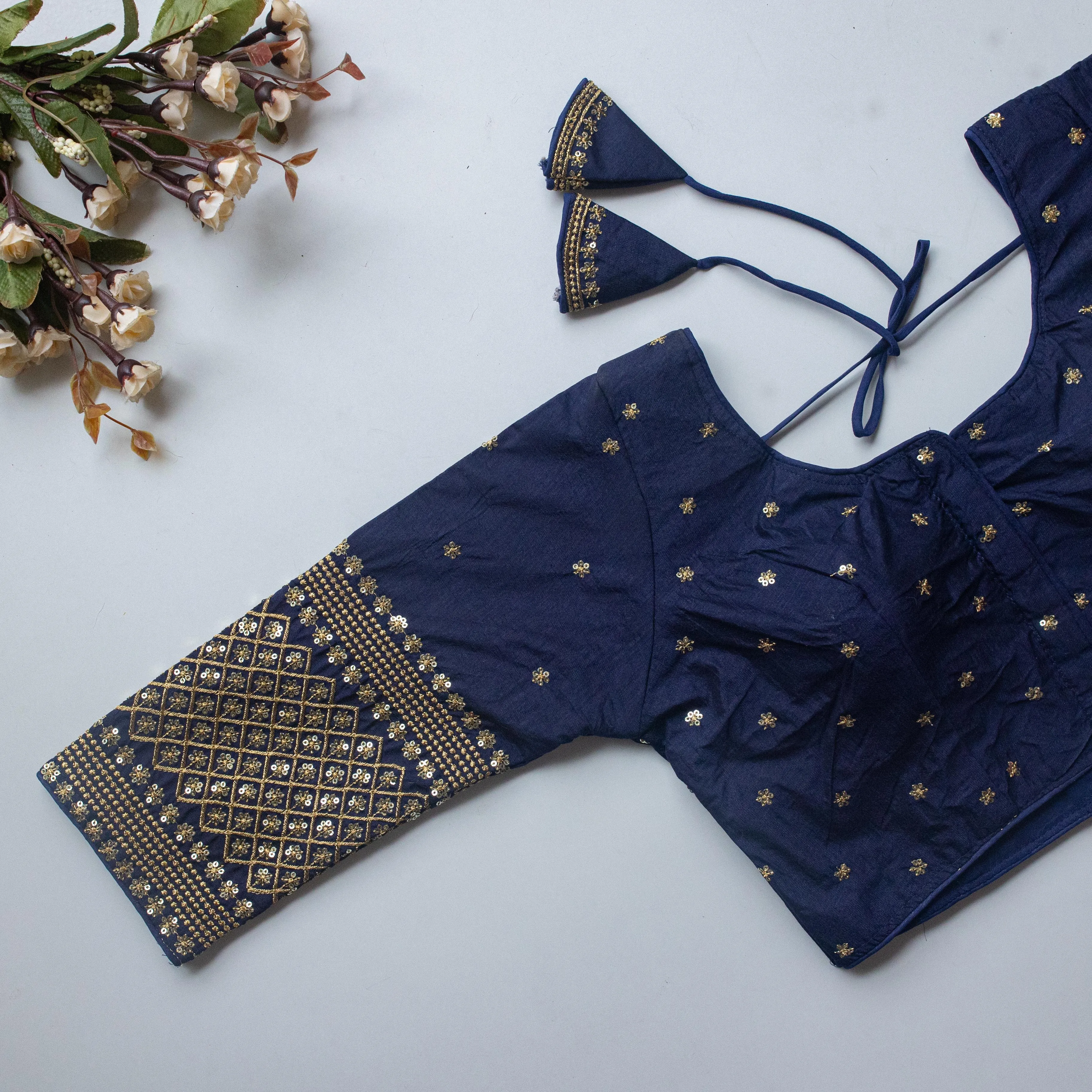 Navy Blue Kashish Silk Blouse with Beautiful Embroidery and Sequined Touch