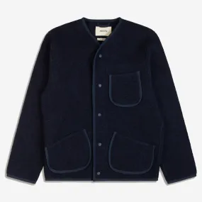 Neist Wool Fleece Collarless Cardigan - Midnight Blue