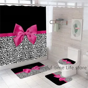 Nordic Style Leopard Print And Bow Tie Waterproof Bath Shower Curtain