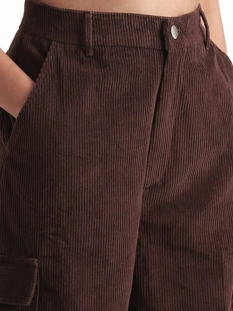 Nuon Dark Brown Corduroy Cargo High Rise Trousers