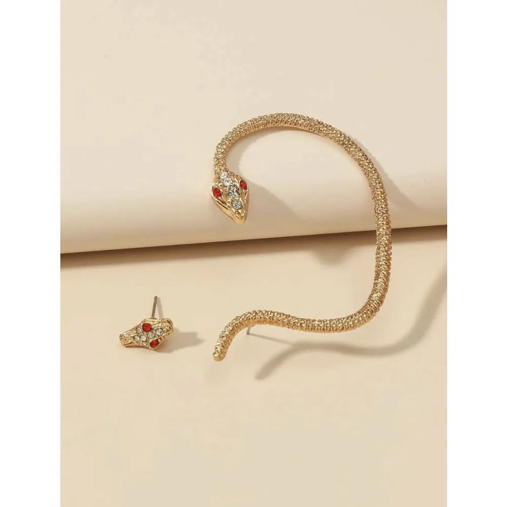 Orre Snake Rhinestone Stud-Cuff Earrings