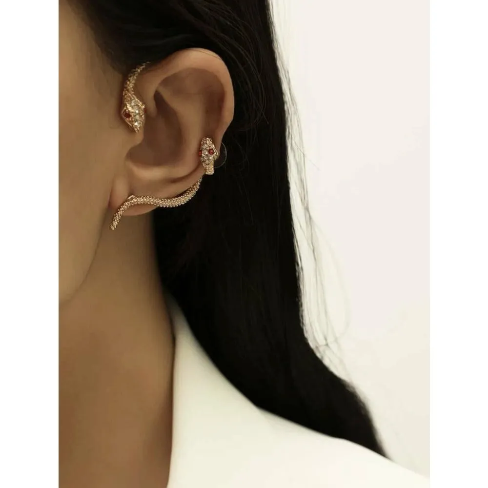 Orre Snake Rhinestone Stud-Cuff Earrings