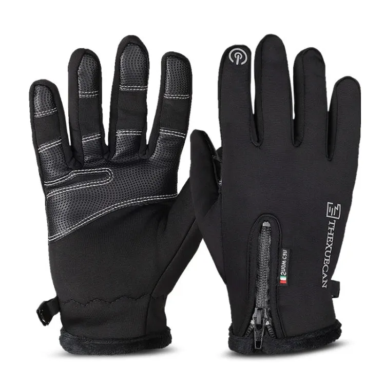 Outdoor Riding Windproof Cold-proof Zipper Gloves, Size: M(Black)