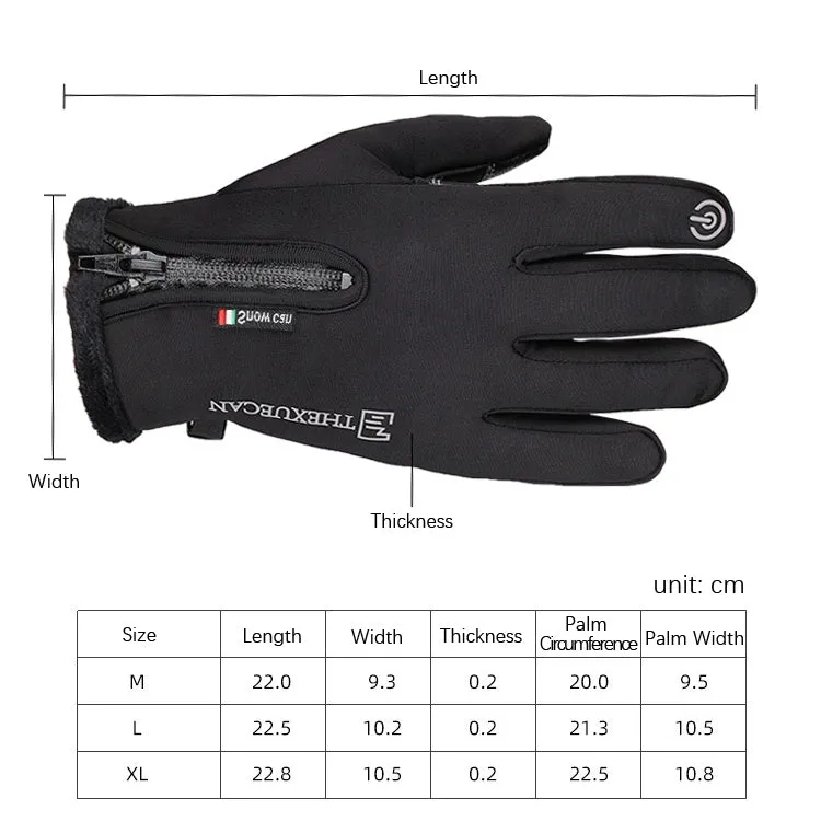 Outdoor Riding Windproof Cold-proof Zipper Gloves, Size: M(Black)