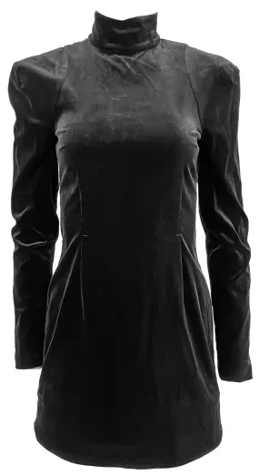 PATOU High Collar Velvet Mini Dress in Black