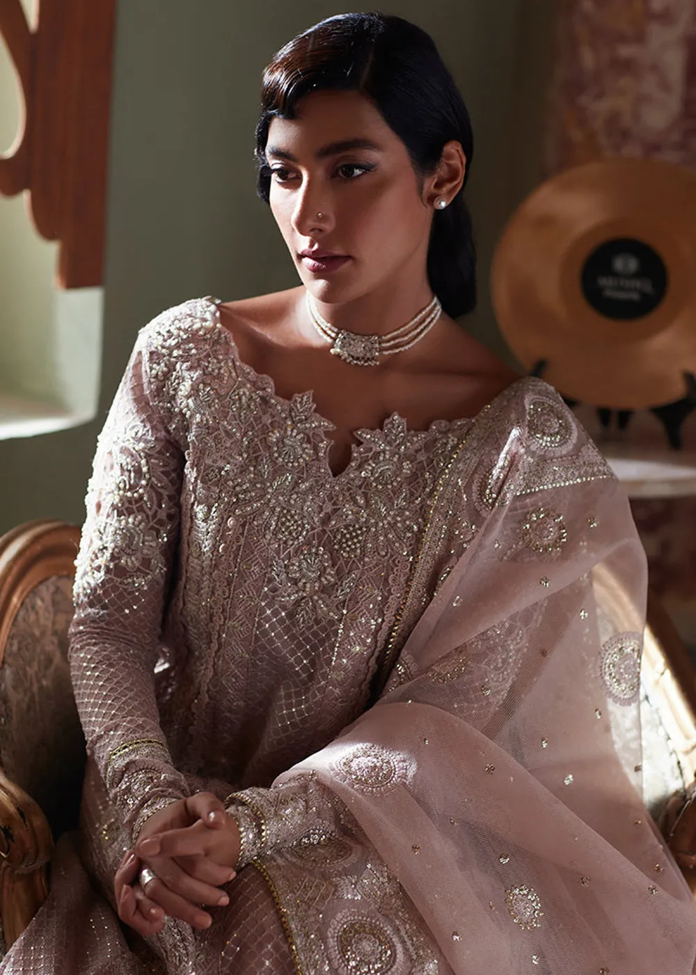 Pink Organza Net Pakistani Suit | Mushq | Qala Kamdaani | Inaya