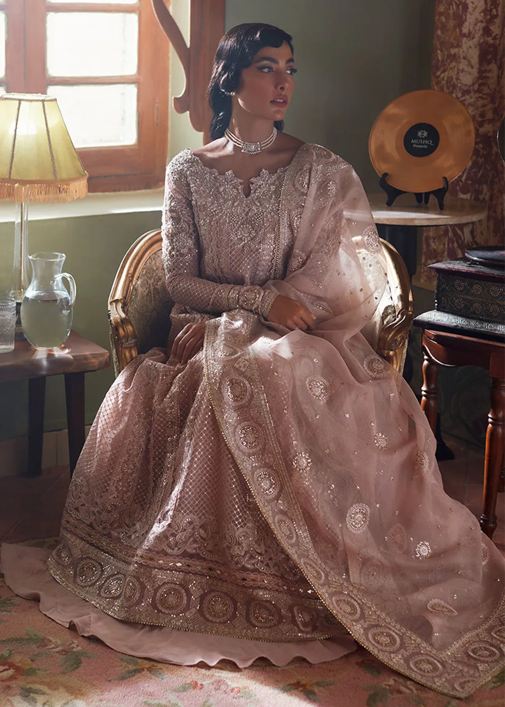 Pink Organza Net Pakistani Suit | Mushq | Qala Kamdaani | Inaya