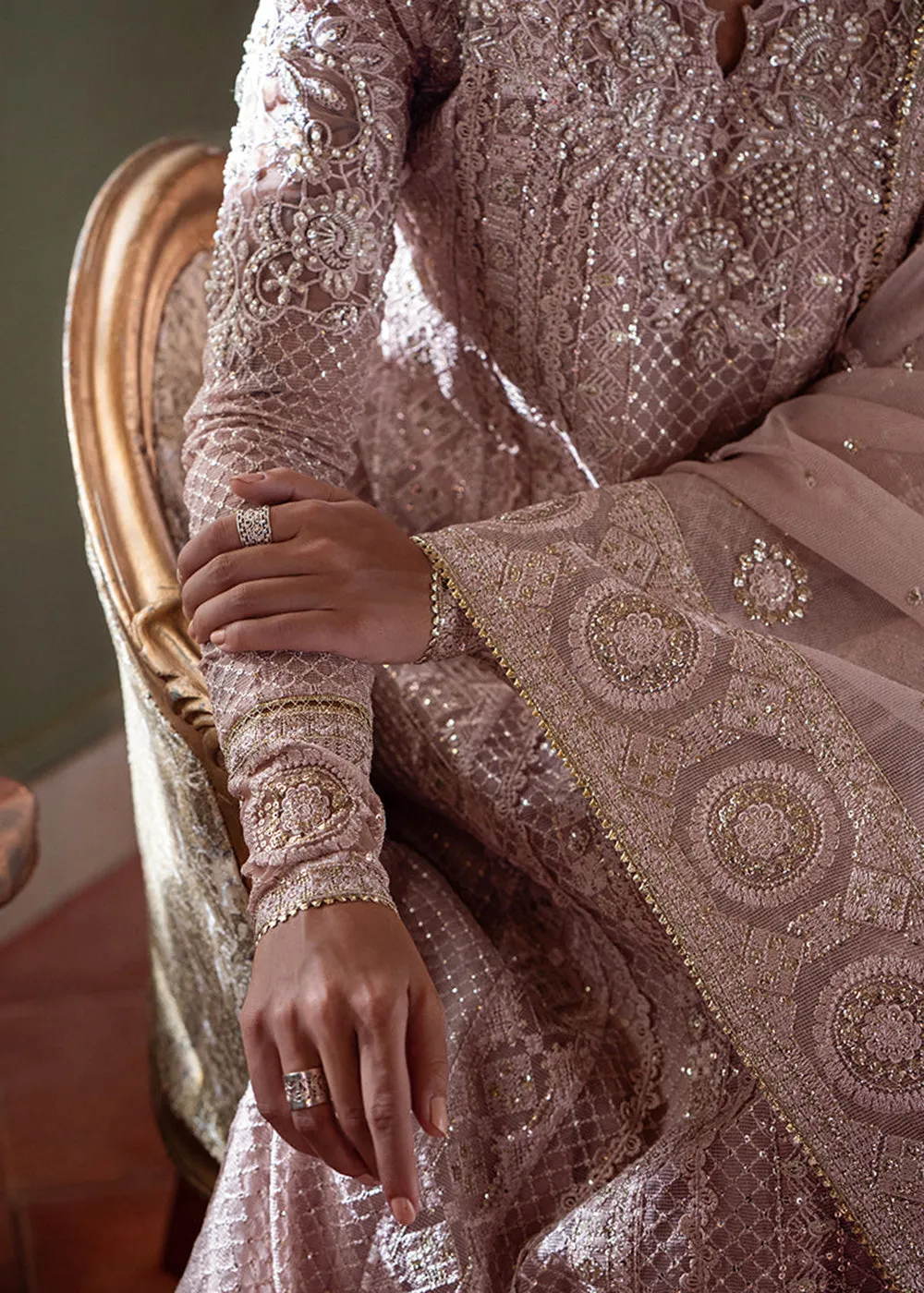 Pink Organza Net Pakistani Suit | Mushq | Qala Kamdaani | Inaya