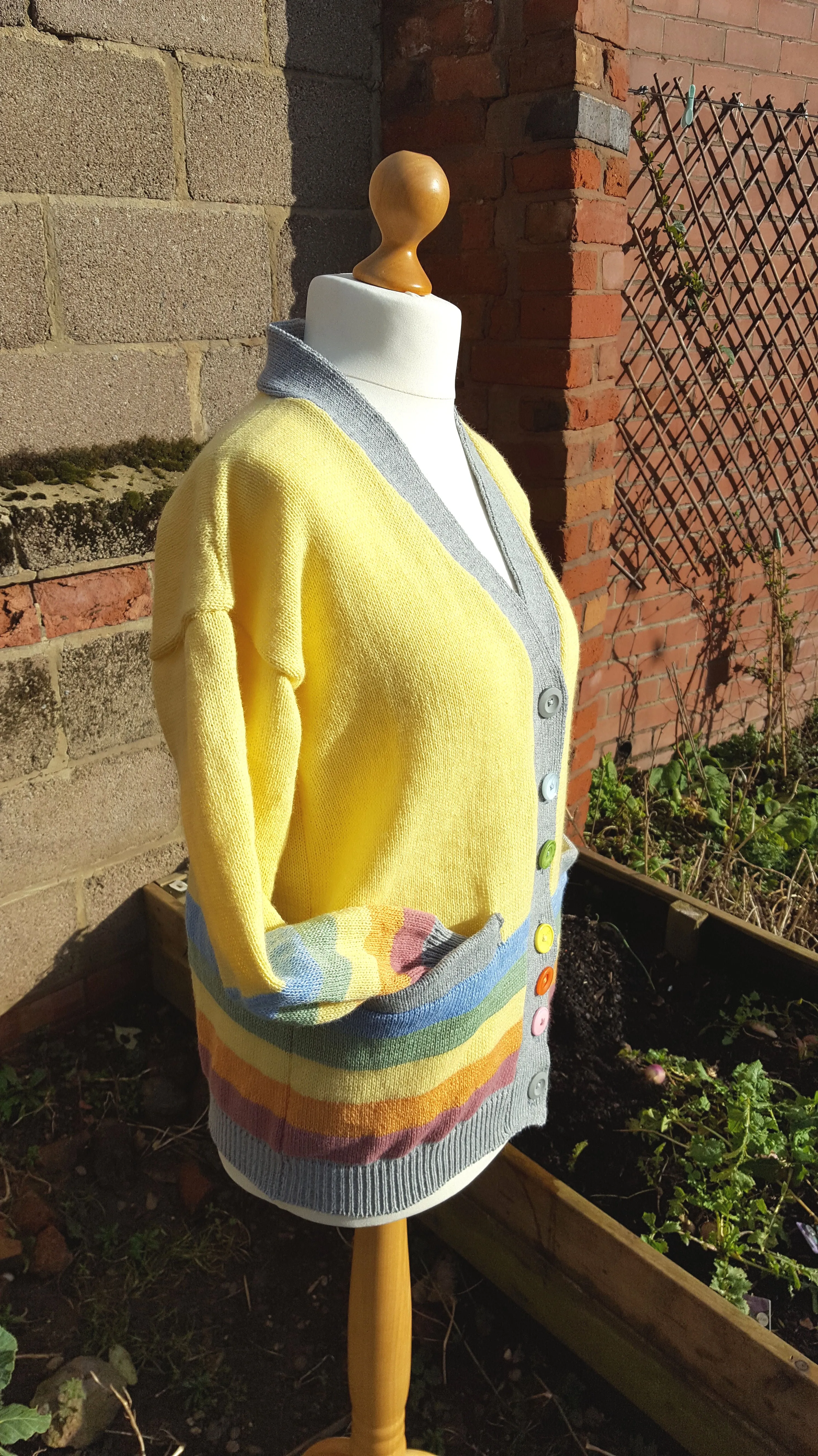 "Sunny" pastel rainbow "V" neck cardigan, Unisex wear.