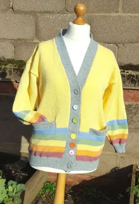 "Sunny" pastel rainbow "V" neck cardigan, Unisex wear.