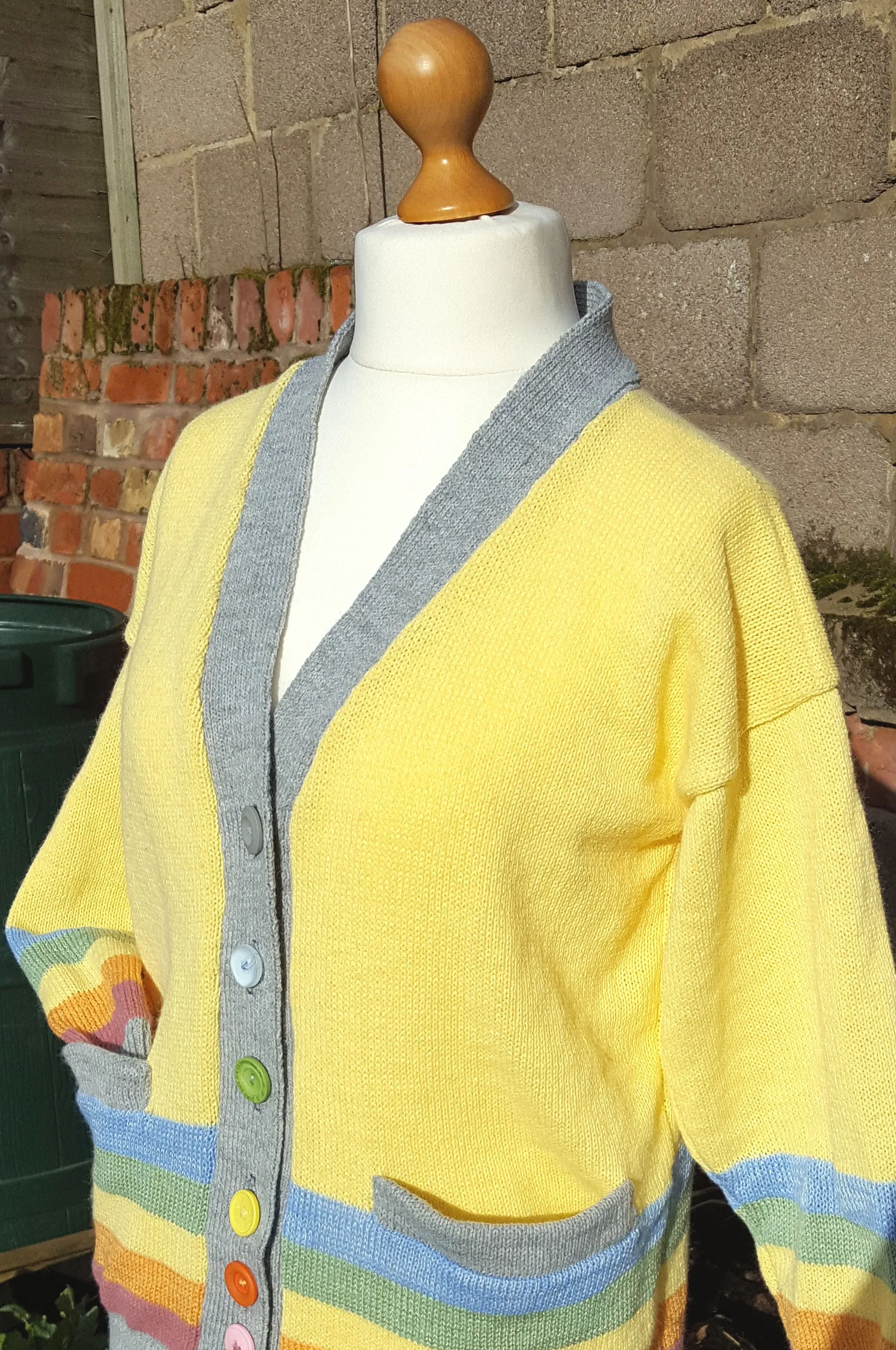 "Sunny" pastel rainbow "V" neck cardigan, Unisex wear.