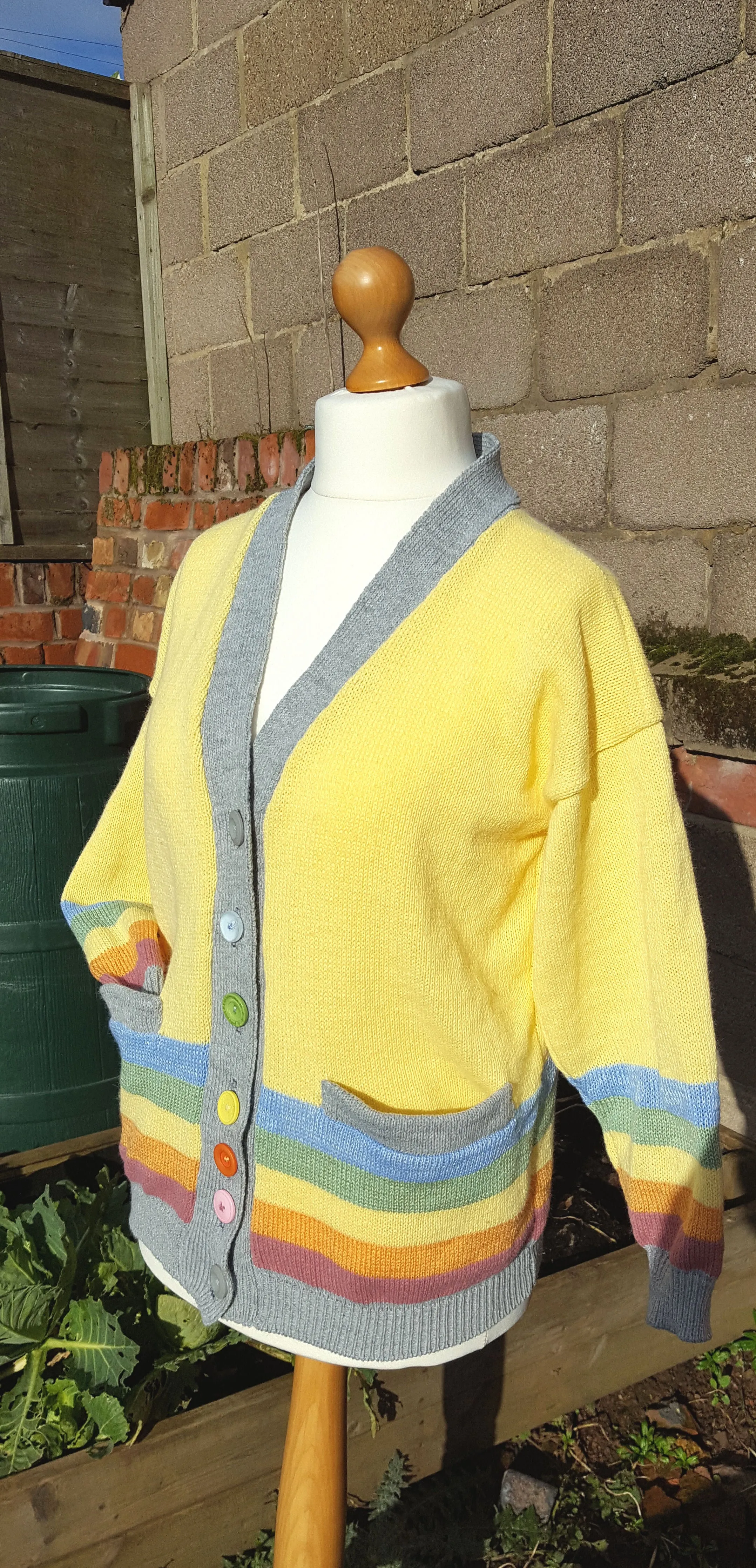 "Sunny" pastel rainbow "V" neck cardigan, Unisex wear.