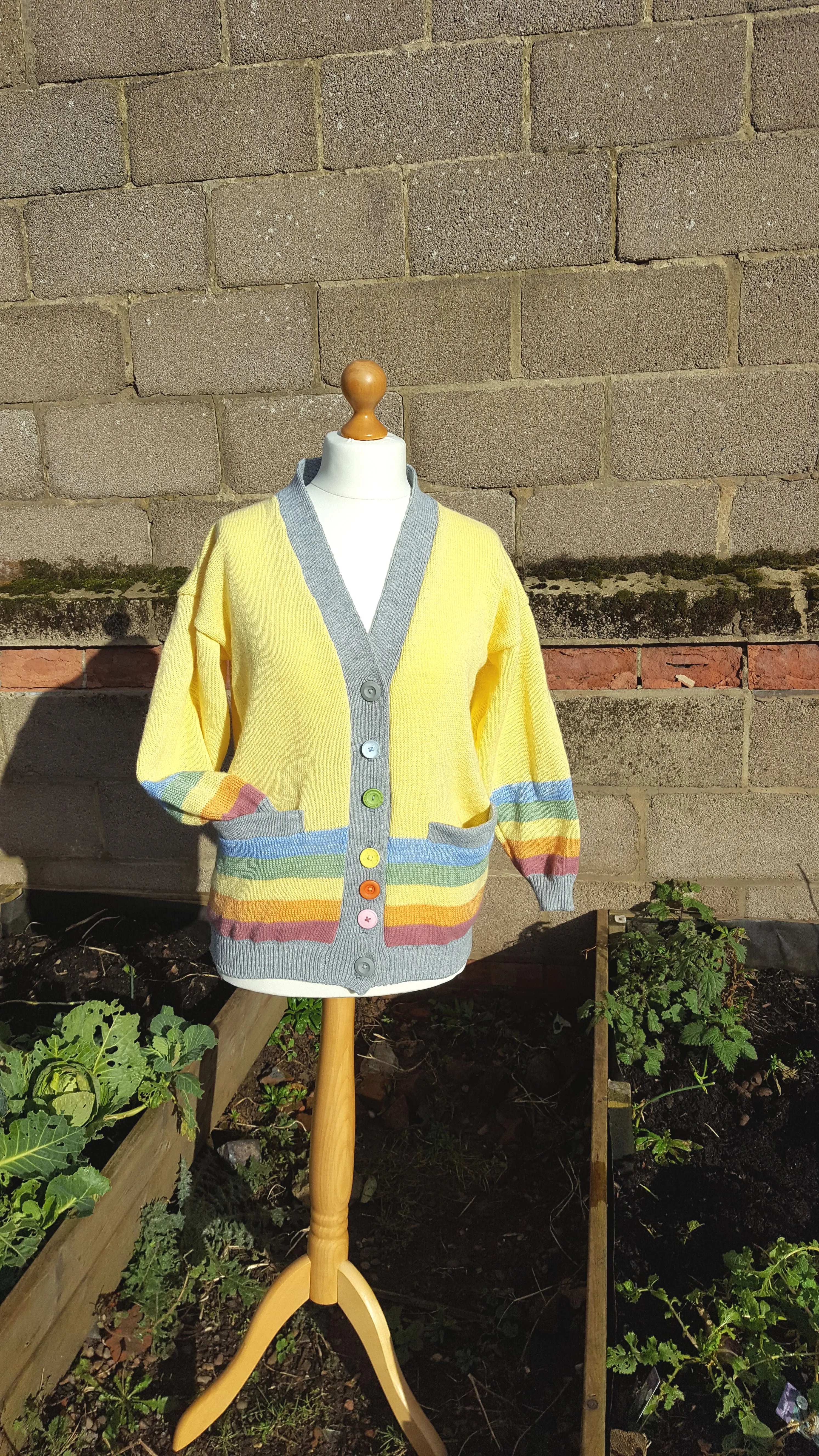 "Sunny" pastel rainbow "V" neck cardigan, Unisex wear.