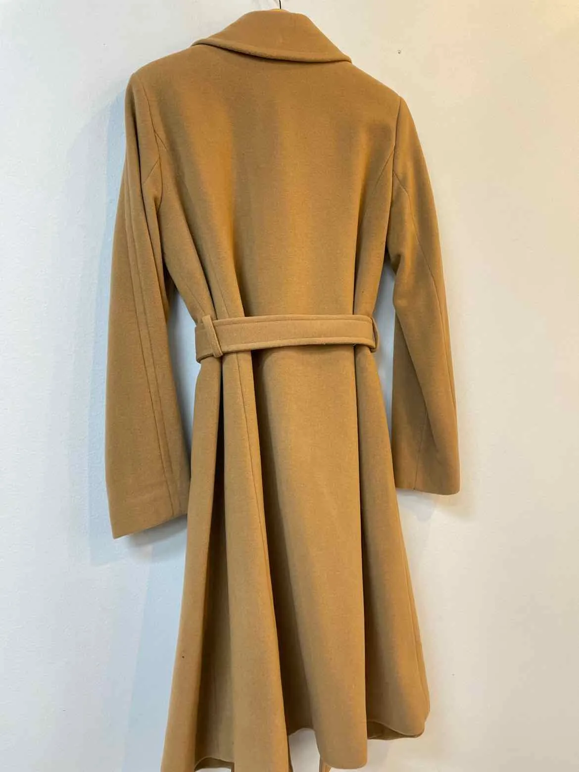 RALPH LAUREN Size 12 Camel Wool/Cashmere Tie Coat