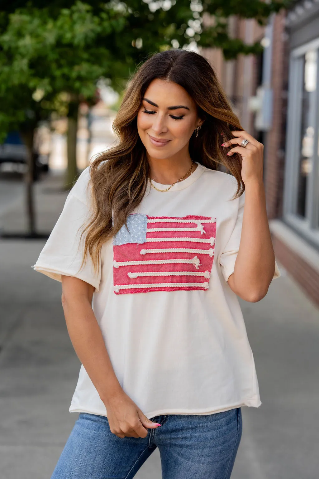 Raw Stitched American Flag Tee