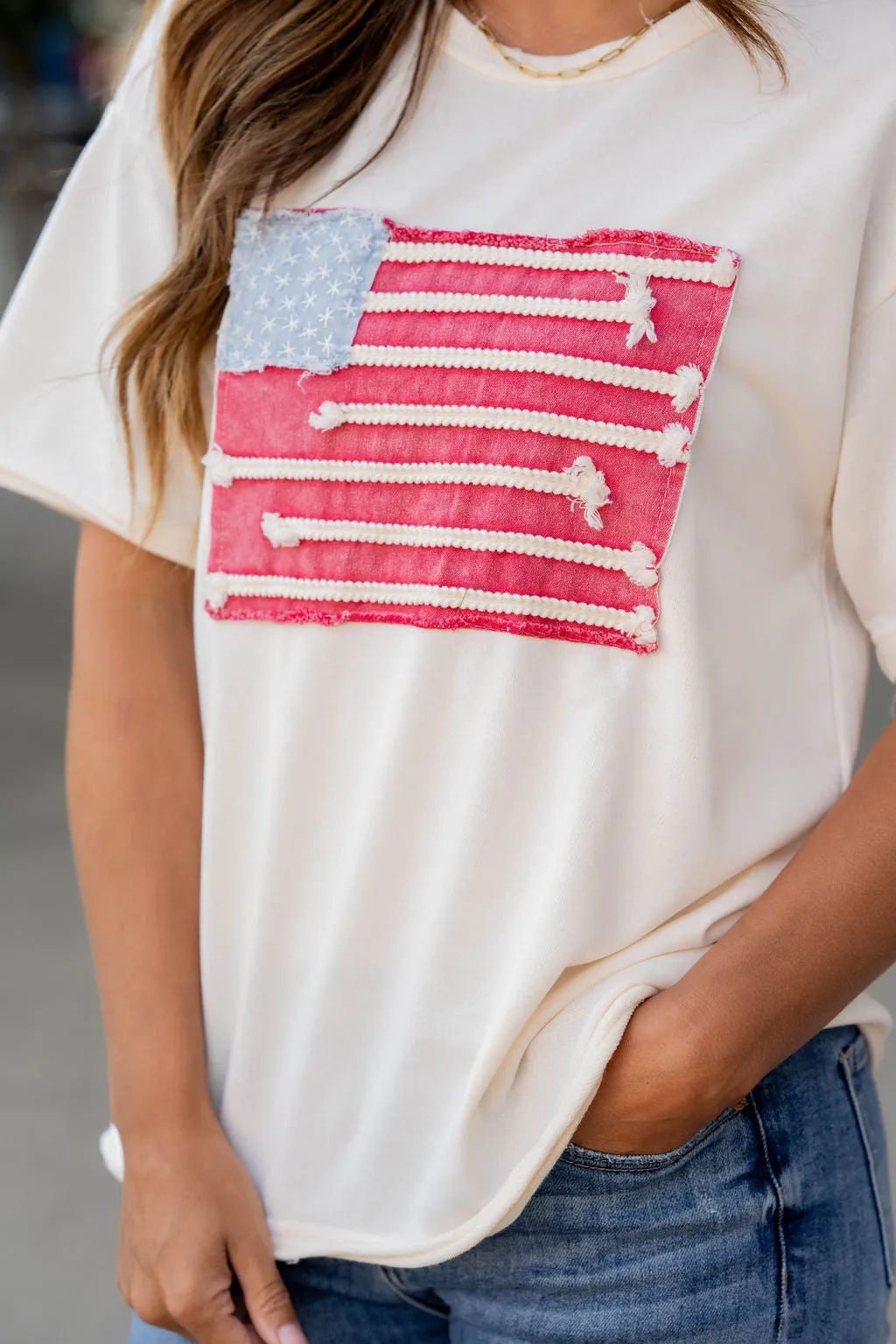 Raw Stitched American Flag Tee