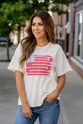 Raw Stitched American Flag Tee