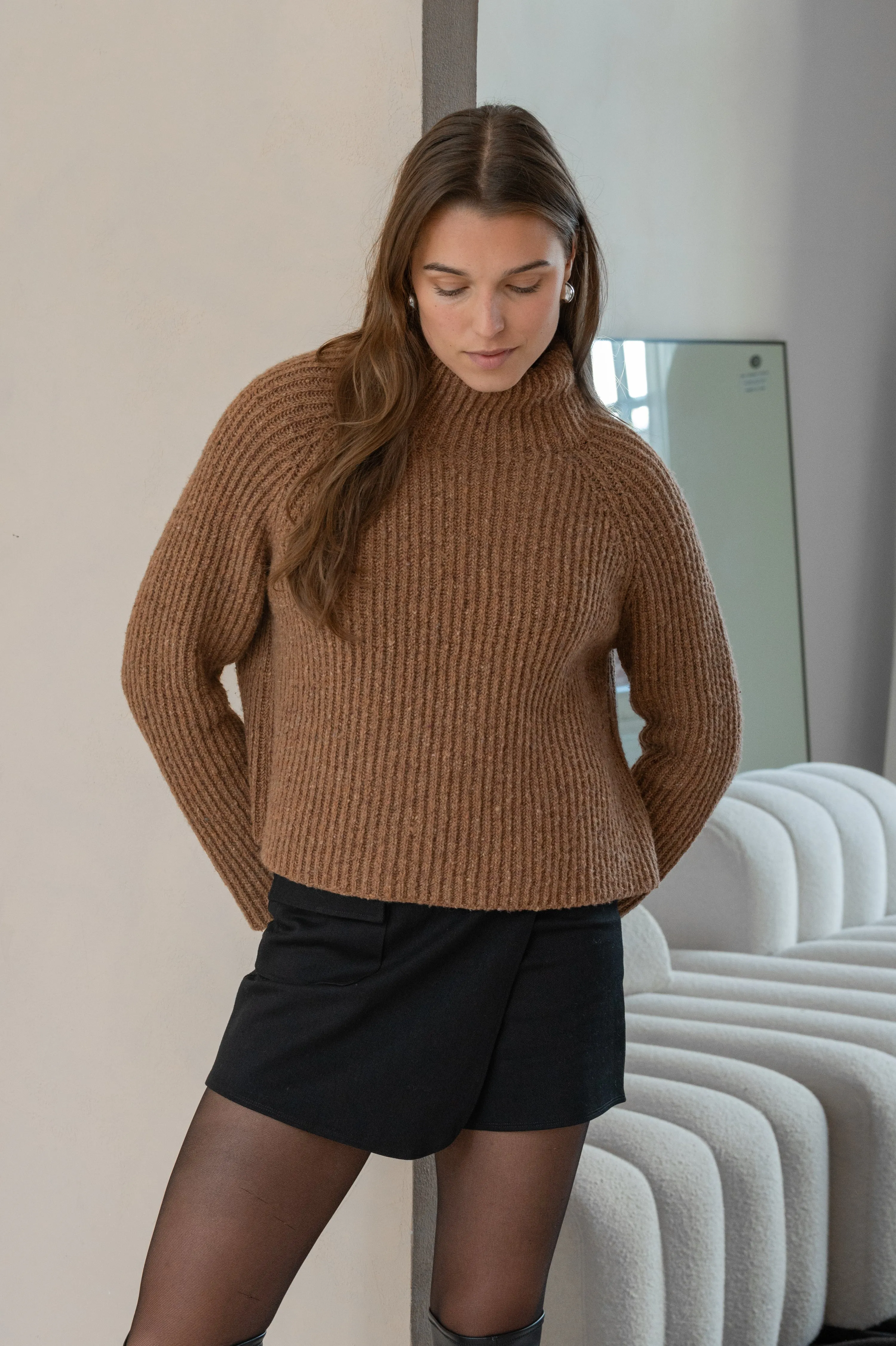 Recycled Wool Turtleneck Sweater Brown