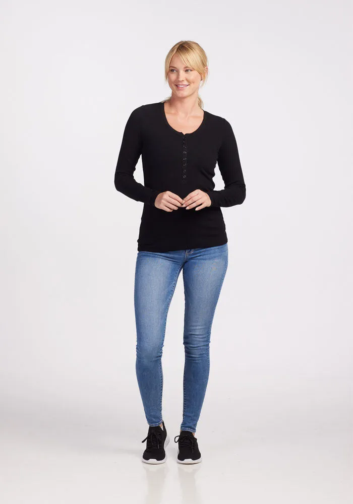 Reese Ribbed Henley - Black