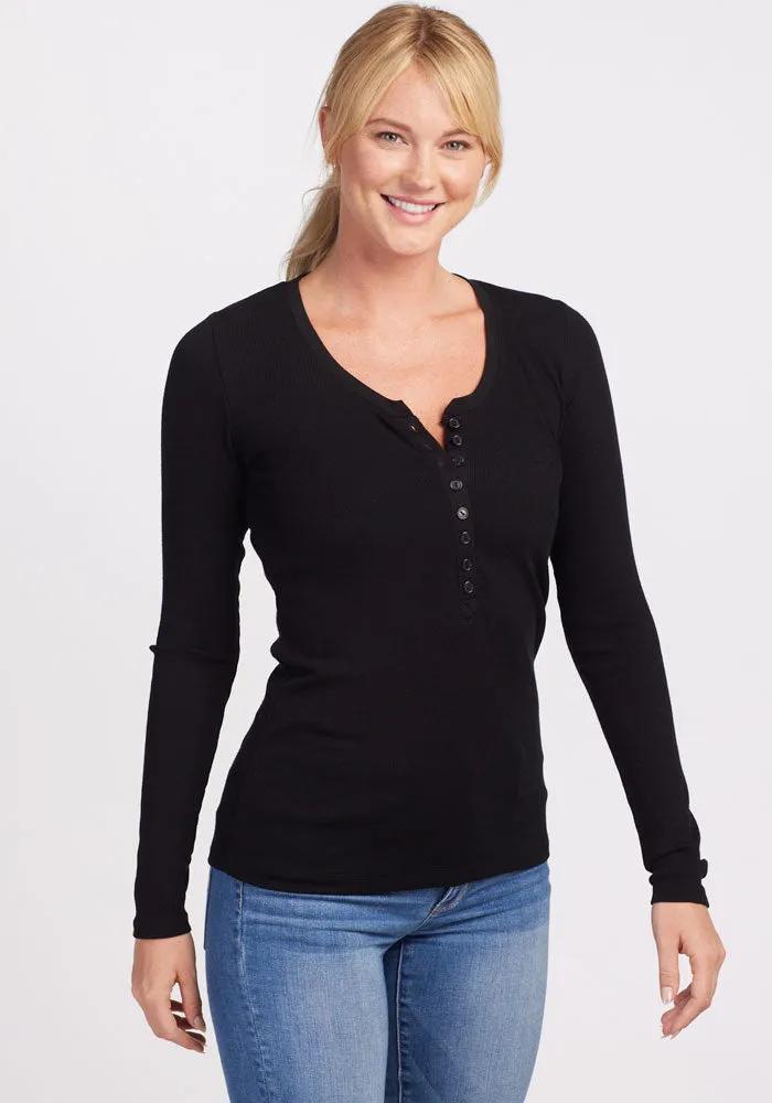 Reese Ribbed Henley - Black