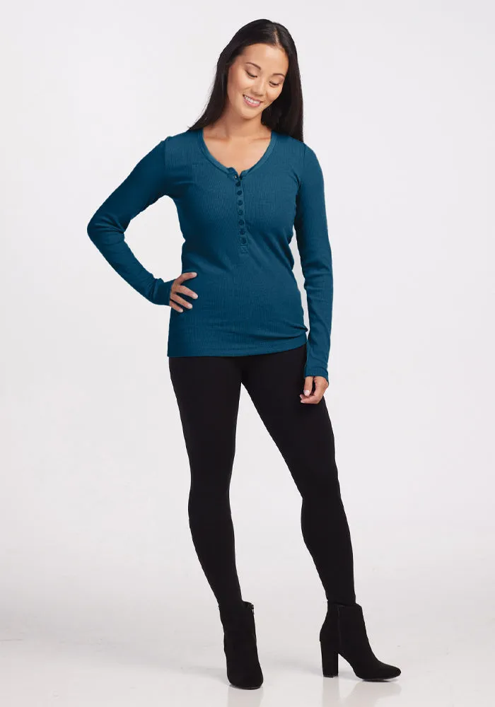 Reese Ribbed Henley - Real Teal