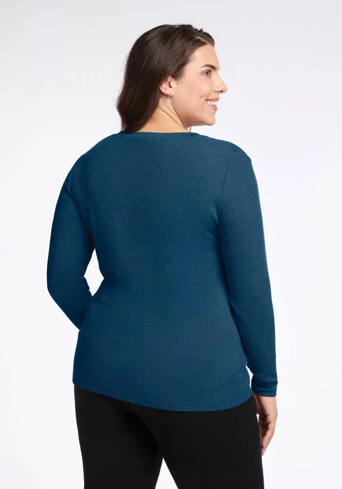 Reese Ribbed Henley - Real Teal