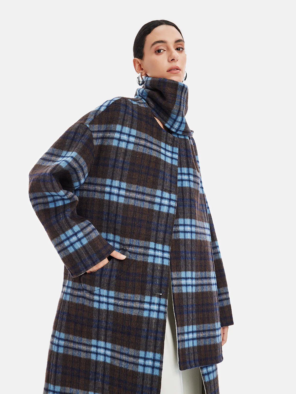 Retro Plaid Coat with Detachable Scarf