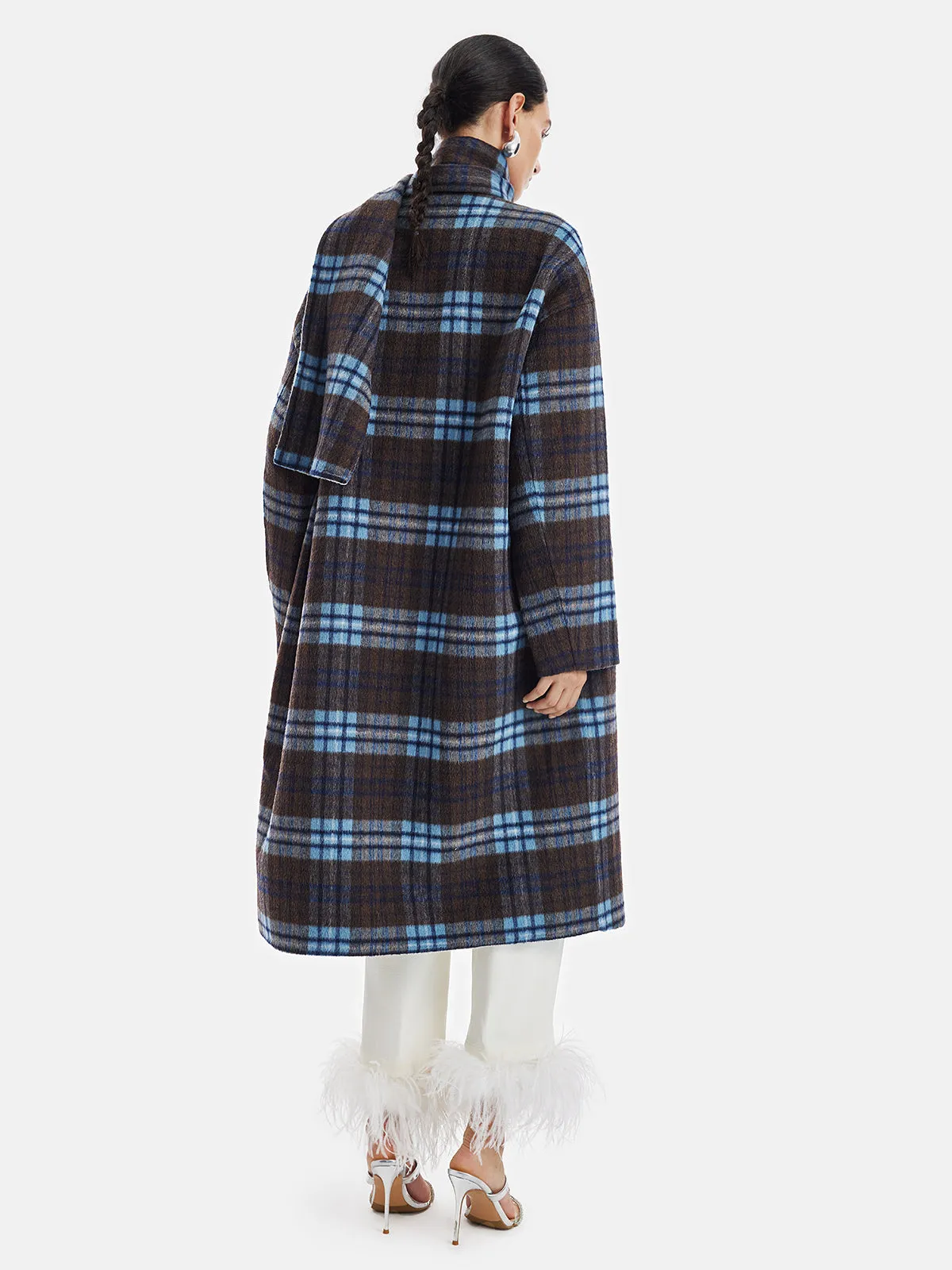 Retro Plaid Coat with Detachable Scarf