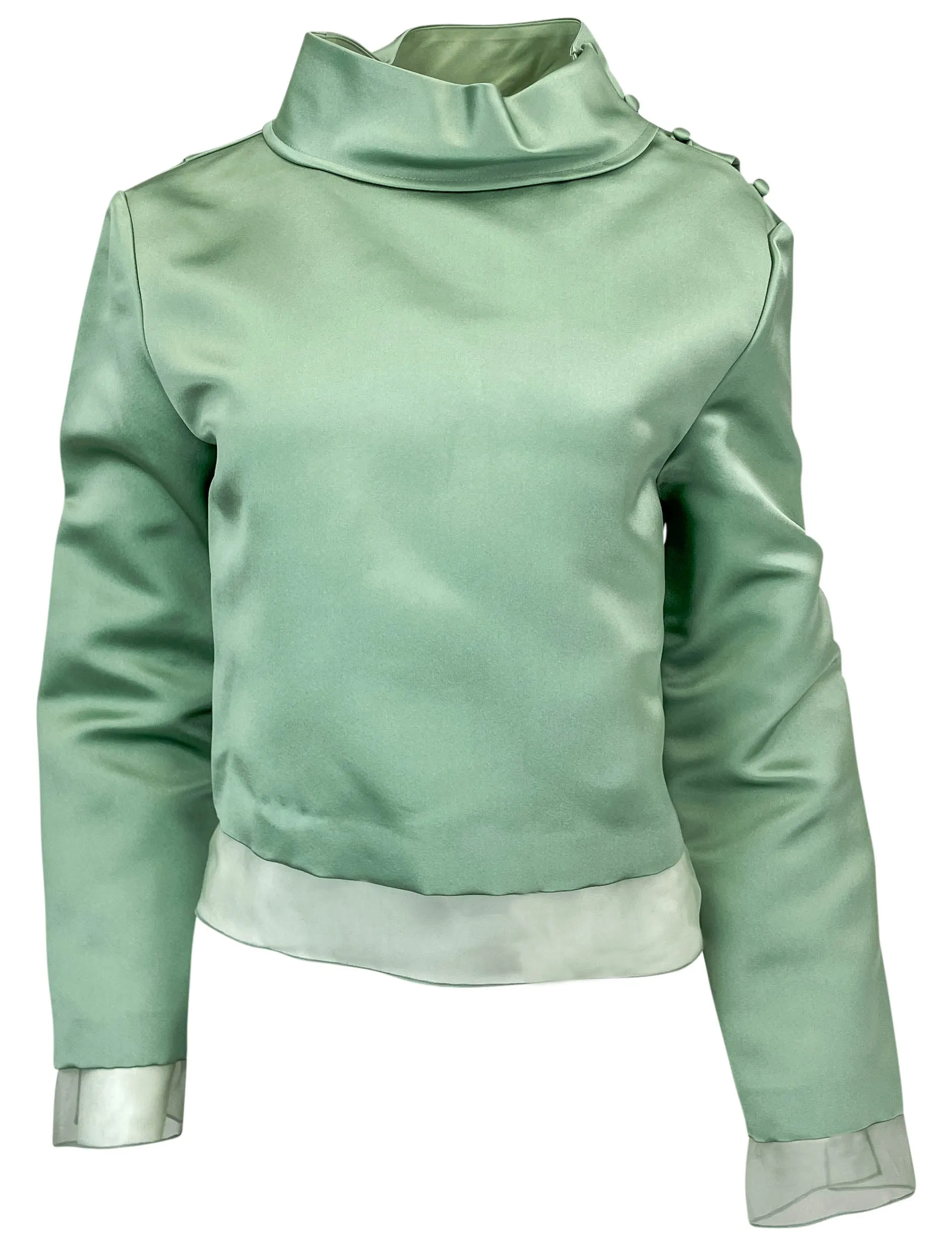 Rosie Assoulin Pretty Pleats Turtleneck with Organza in Sage