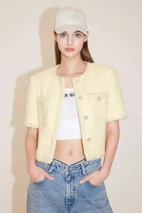 Round Neck Cropped Woolen Jacket