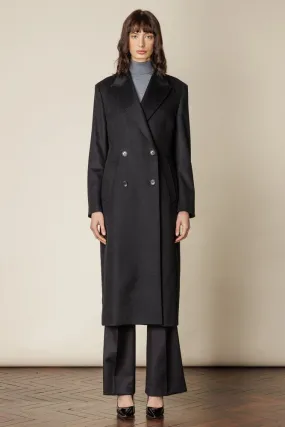 (RTW) Long 4 Button Double Breasted Broad Peak Coat - Black Wool